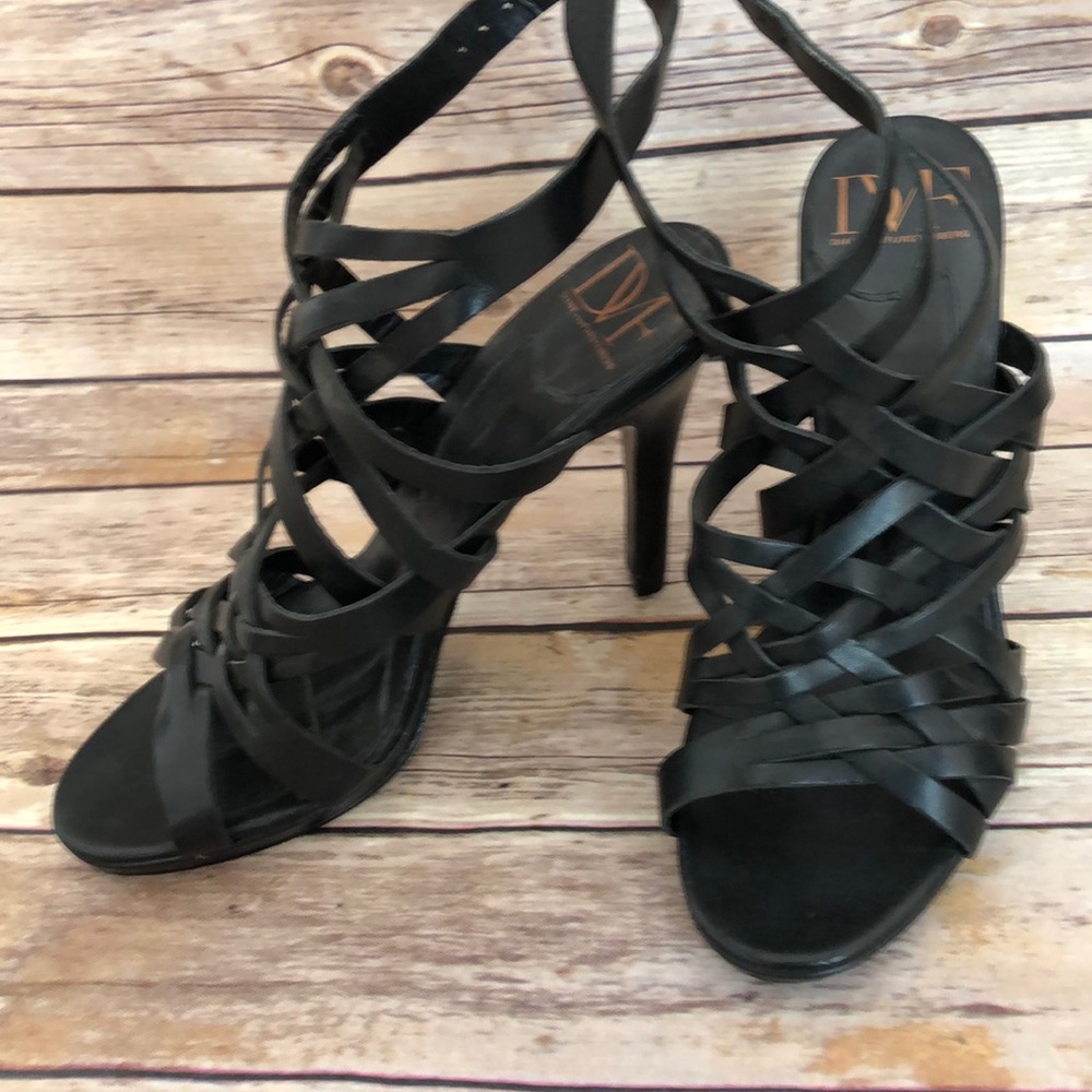 Diane von Furstenberg Black Ankle Wrap Heel 8.5